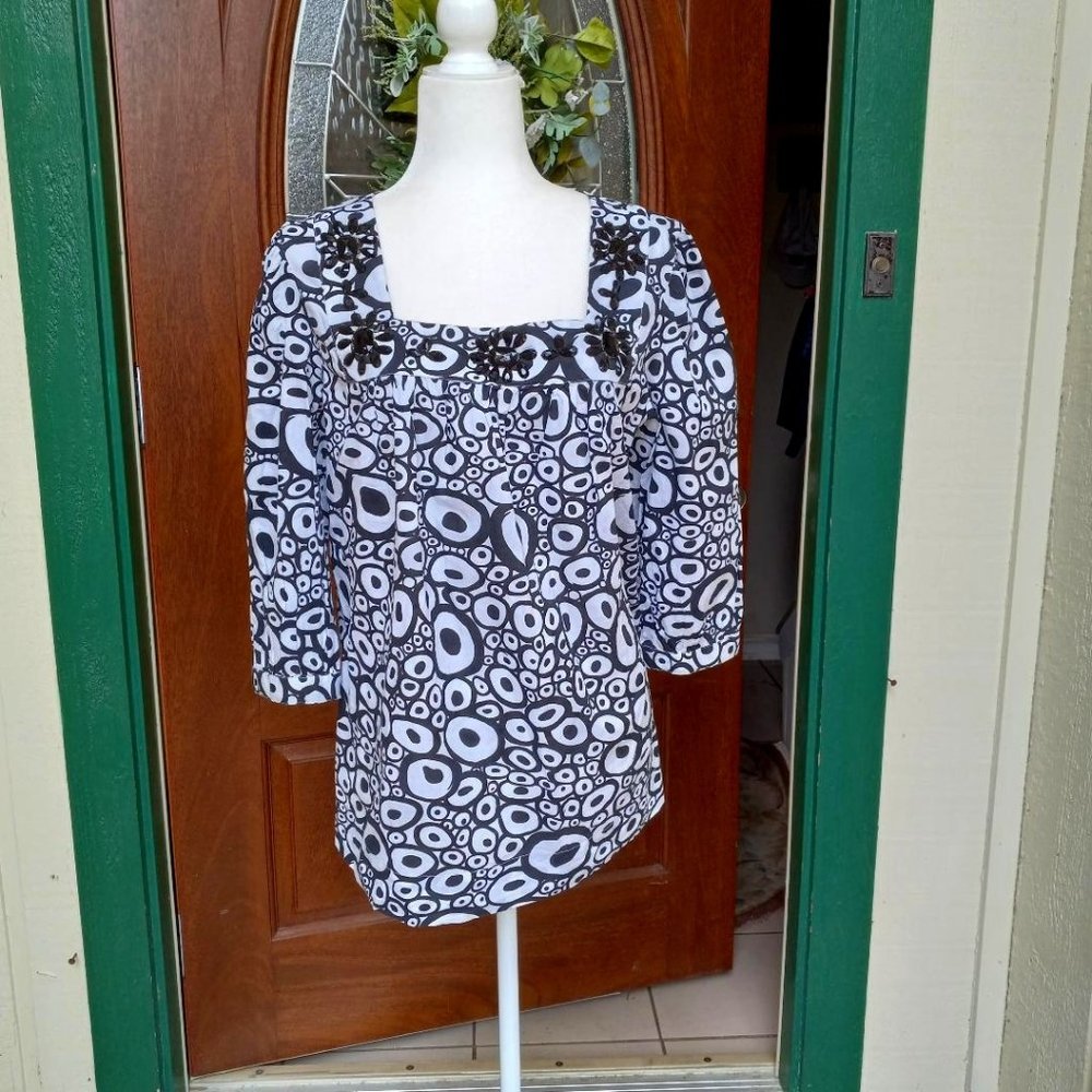 Style and Co. Pullover Black/White Abstract Top Size 12